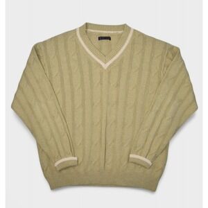 Vintage Tennis Sweater Mens XL Cable Knit V Neck Cotton Jumper Henry Jacobson